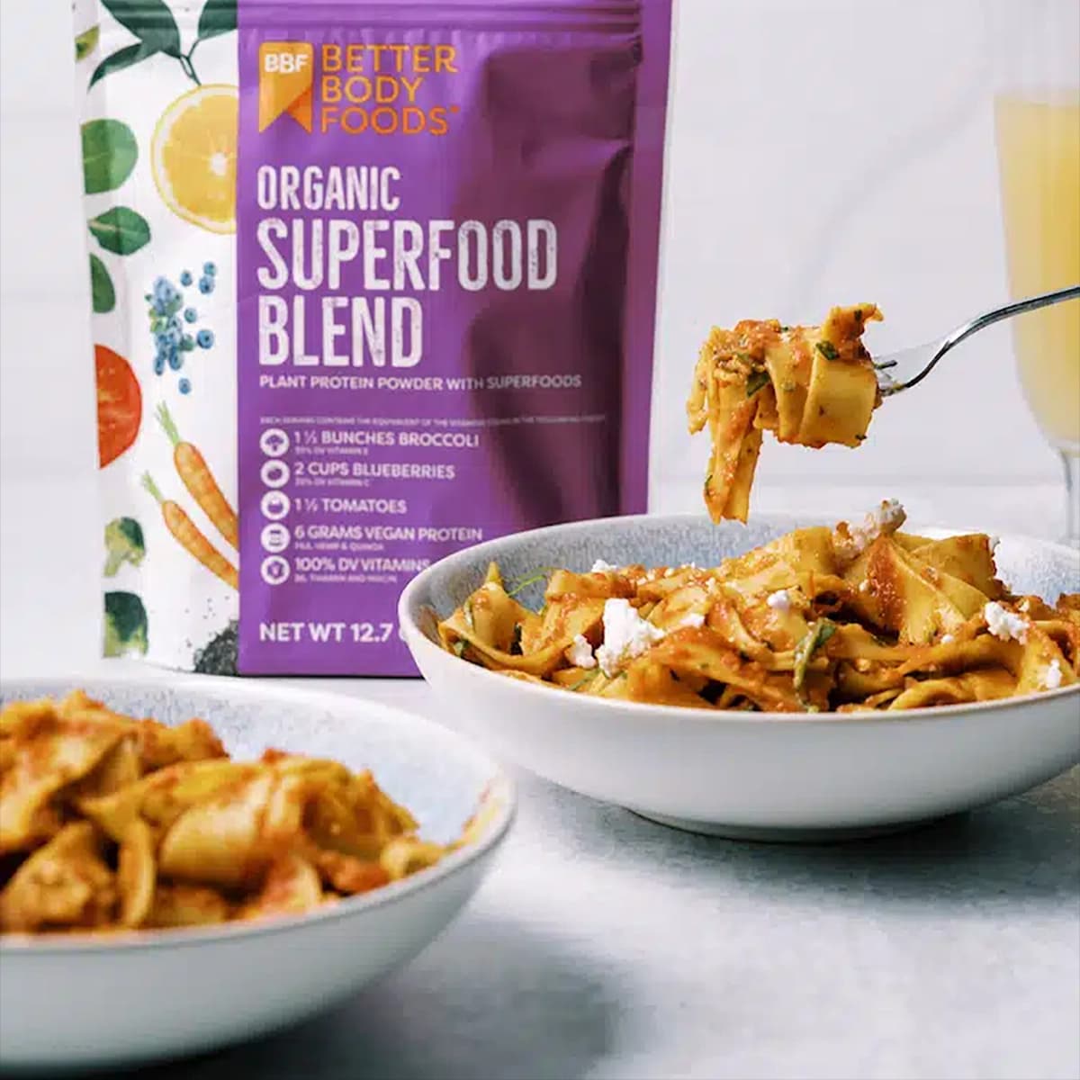 Harissa Superfood Pasta with Creamy Goat Cheese