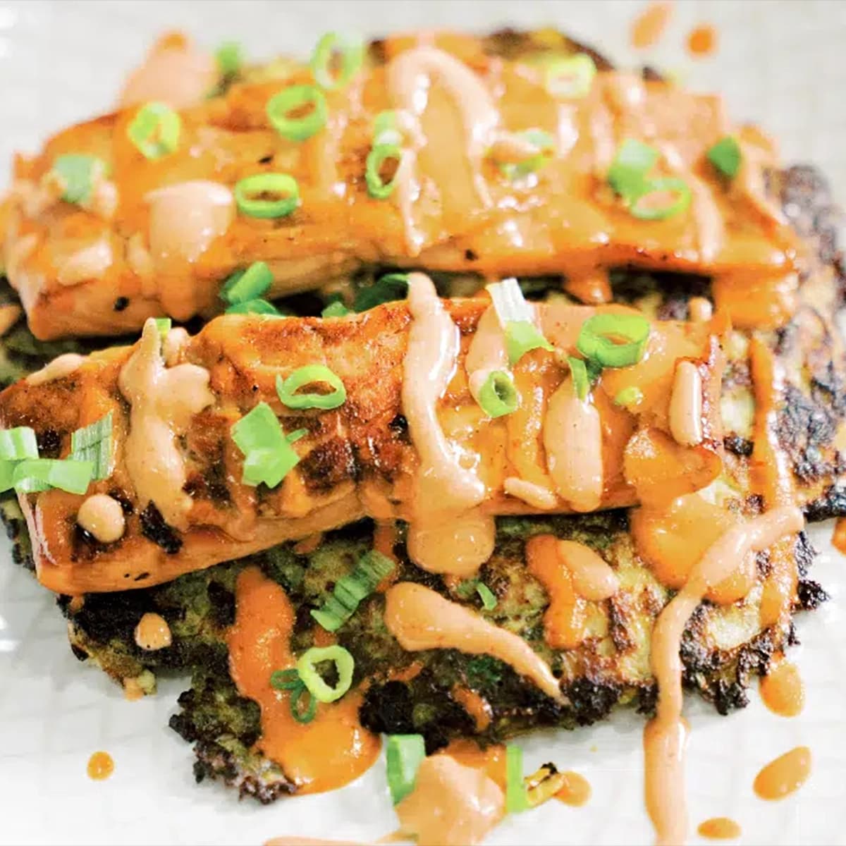 Okonomiyaki - Savory Cabbage Pancakes with Salmon