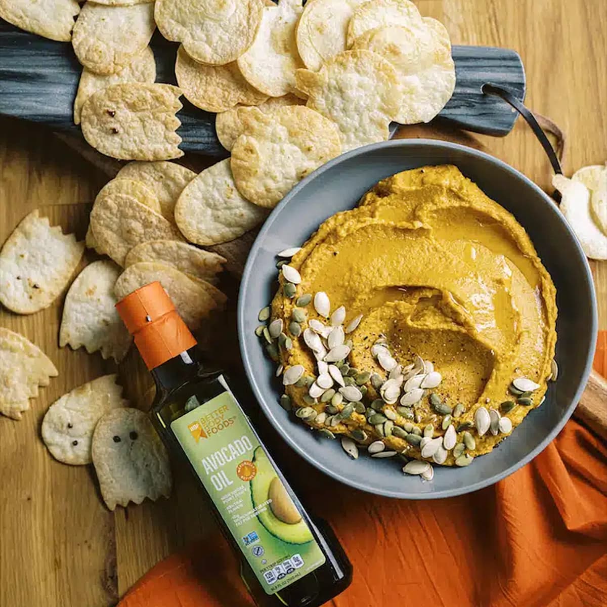 Pumpkin Hummus with Ghost Tortilla Chips
